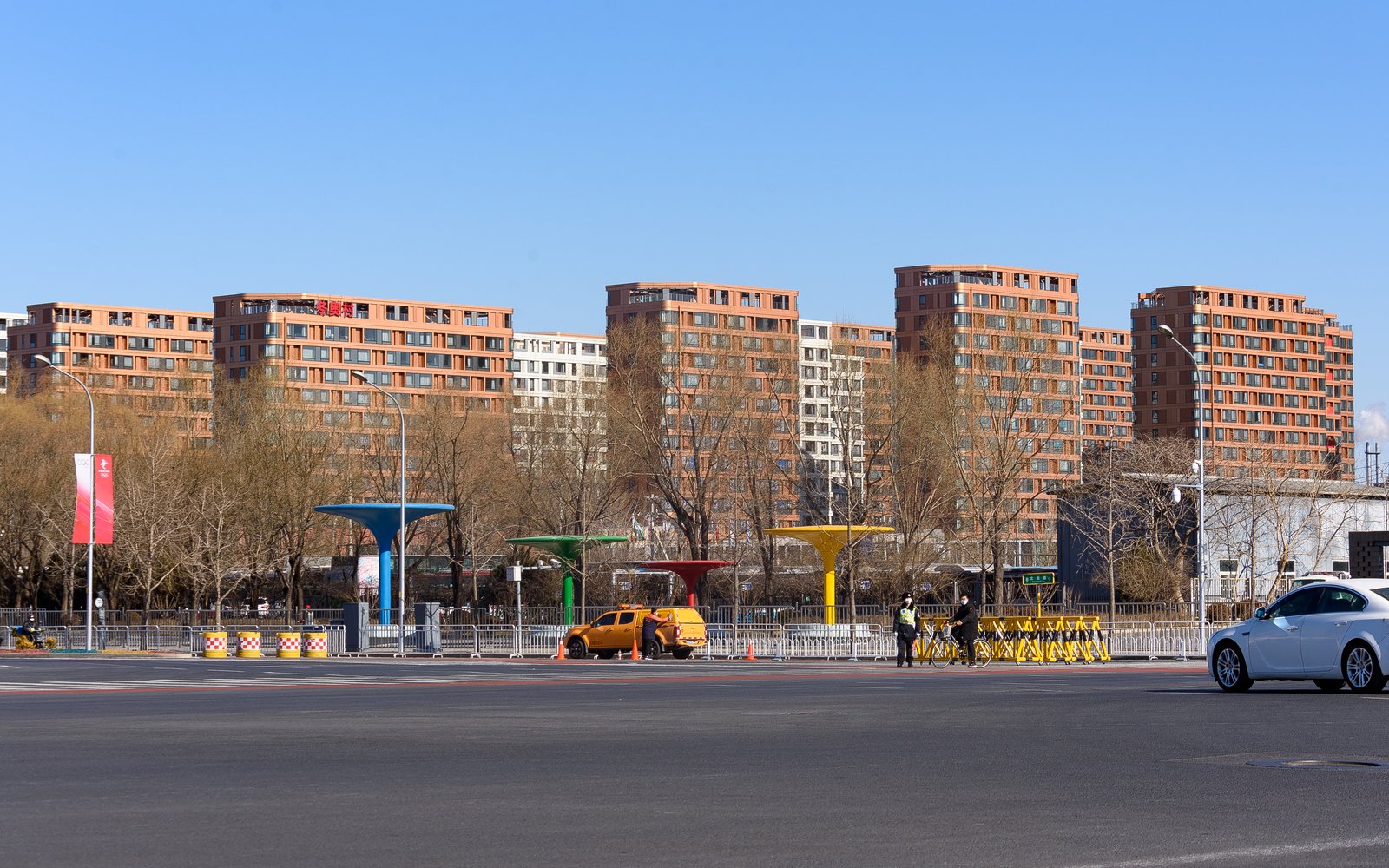 Snowy winter street scene in Beijing suggesting heating season