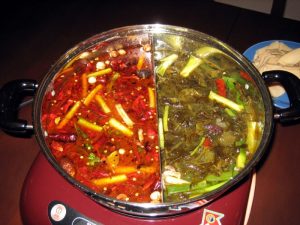 Sichuan hotpot with chilli broth and dipping plates