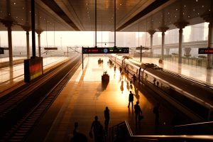White China Railway high-speed train at Nanjing South Railway Station platform