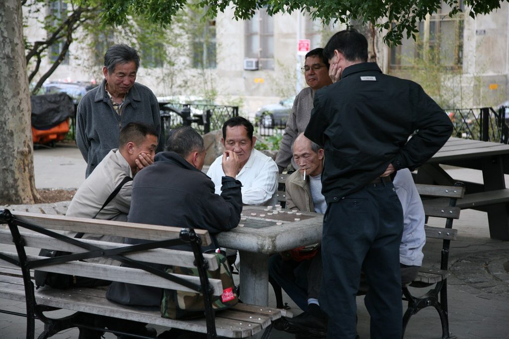 Park players of xiangqi Chinese chess outdoors