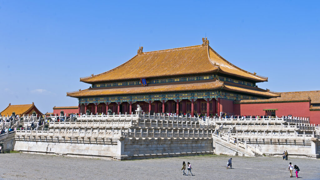 Hall of Supreme Harmony at the Forbidden City in Beijing under a clear blue sky