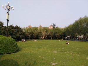 Campus buildings and trees at Shanghai Jiao Tong University Xuhui campus