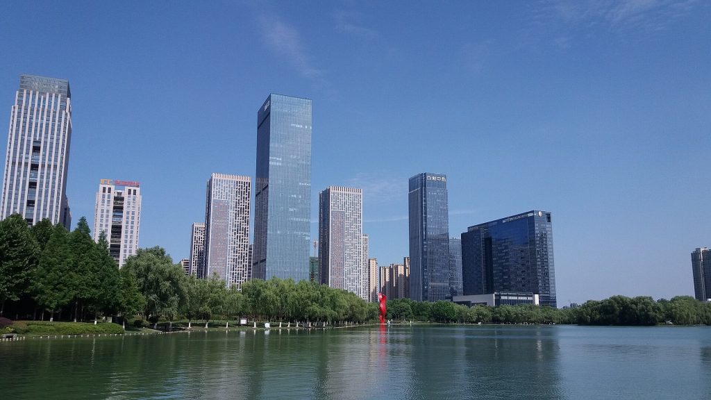 Hefei skyline across Swan Lake