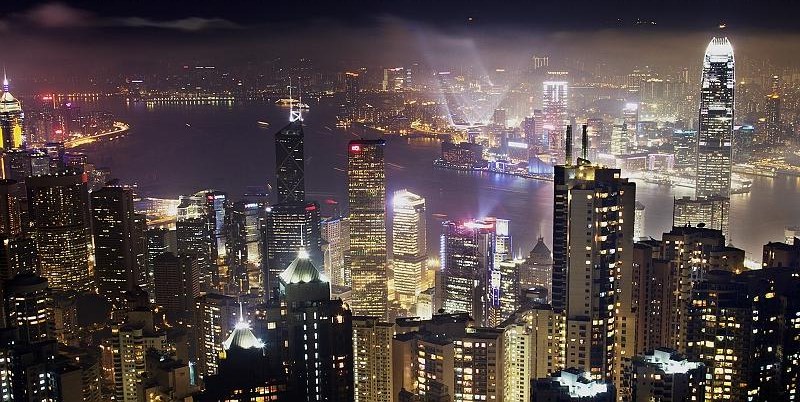 Victoria Harbour night skyline from a high viewpoint