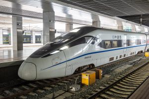 Busy Chinese high-speed rail station concourse