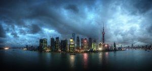 Panoramic night skyline of Shanghai, China