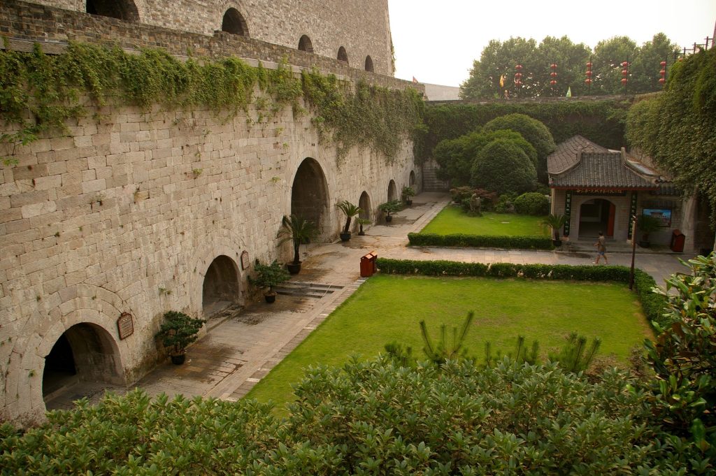 Stone fortress walls and arched gateways of Zhonghua Gate in Nanjing