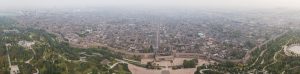 Aerial panorama of Pingyao Ancient City rooftops and walls