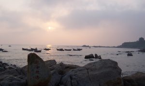 Seaside beach and coastal buildings at Beidaihe in Qinhuangdao, Hebei