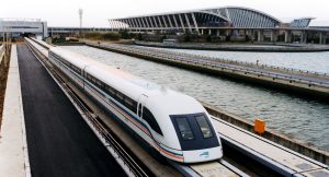Shanghai Pudong International Airport exterior or Maglev train at the airport station
