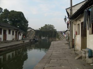Traditional canal and white-walled houses in Shaoxing, Zhejiang