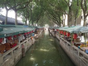 Canal waterways and traditional waterside houses in Tongli water town, Jiangsu