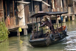 Canal and traditional waterside houses in Wuzhen water town, Zhejiang