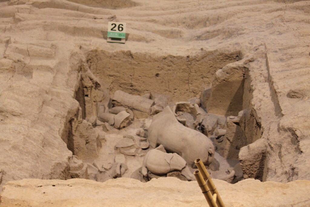 Rows of terracotta warriors in Pit 2 at the Qin Terracotta Army site near Xi’an.