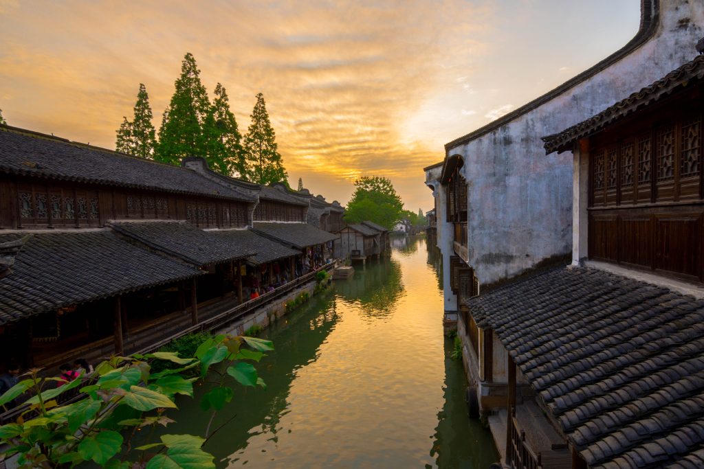 Traditional canal houses and waterways in Zhouzhuang water town, Jiangsu