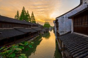 Traditional canal houses and waterways in Zhouzhuang water town, Jiangsu